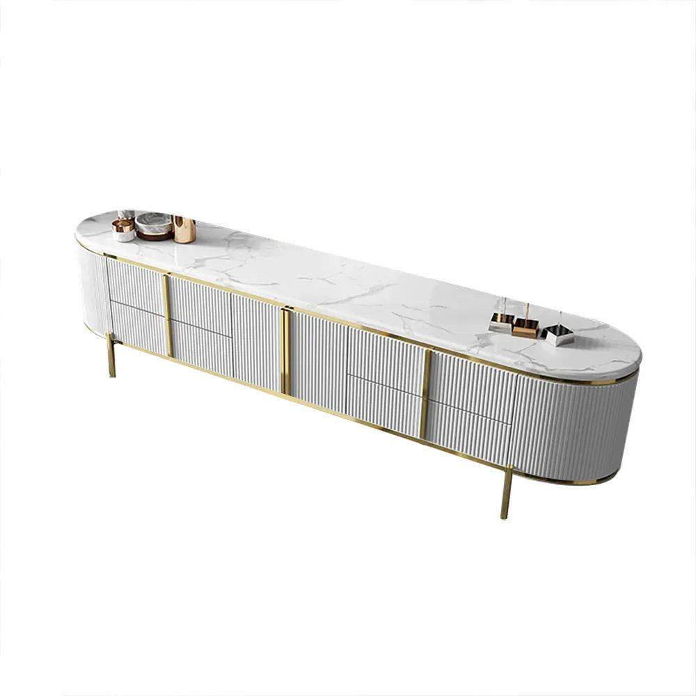Modern Oval TV Stand White Faux Marble Top with Drawers & Storage for 85 Inch TV-Richsoul-Furniture,Living Room Furniture,TV Stands