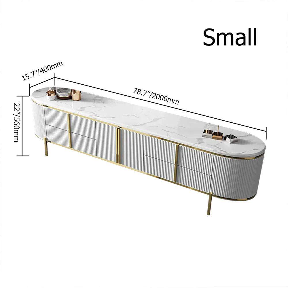 Modern Oval TV Stand White Faux Marble Top with Drawers & Storage for 85 Inch TV-Richsoul-Furniture,Living Room Furniture,TV Stands