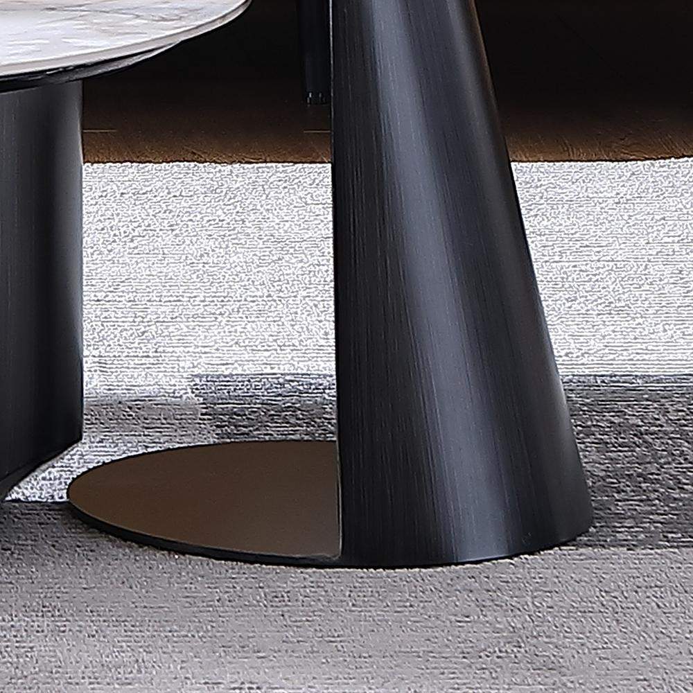 Contemporary Round Stone-top Coffee Table & Side Table Set of 2 with Marble Look-Richsoul-Coffee Tables,Furniture,Living Room Furniture