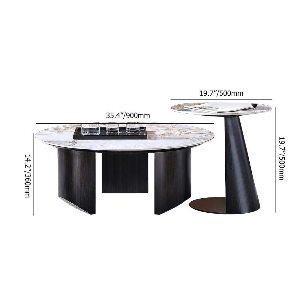 Contemporary Round Stone-top Coffee Table & Side Table Set of 2 with Marble Look-Richsoul-Coffee Tables,Furniture,Living Room Furniture