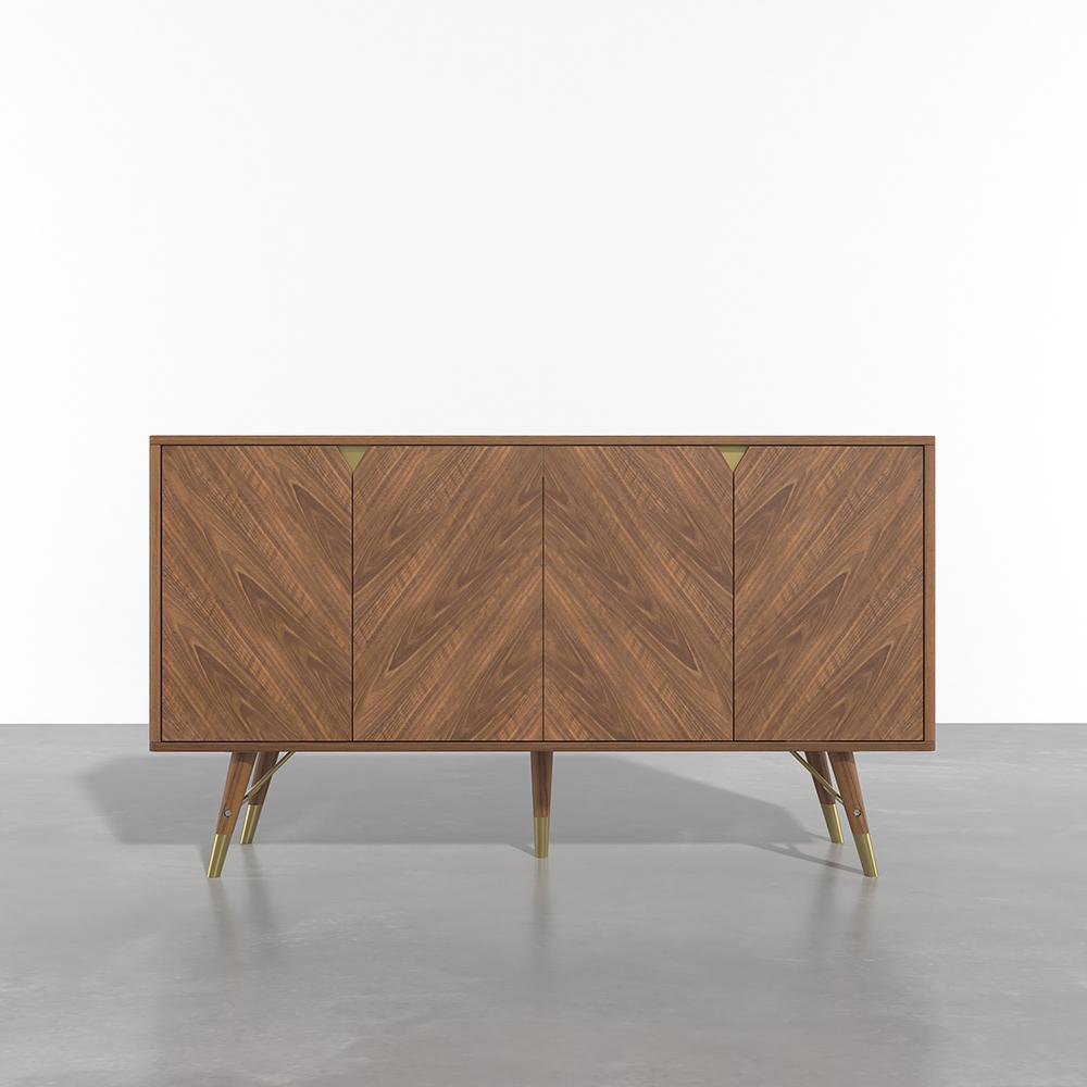 Capet Mid-Century 63" Walnut Sideboard Buffet 4-Door Kitchen Cabinet Adjustable Shelves