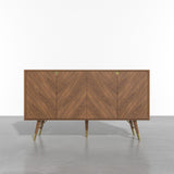 Capet Mid-Century 63" Walnut Sideboard Buffet 4-Door Kitchen Cabinet Adjustable Shelves