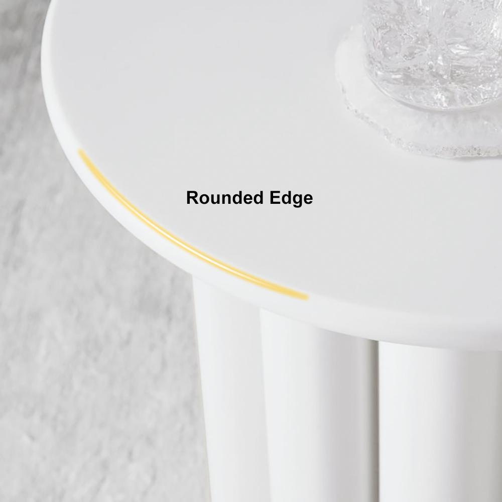 Modern White Fluted Side Table Round Wood End Table with Unique Design