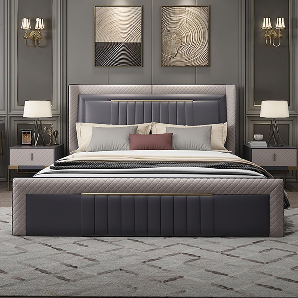 Modern Upholstered Cal King Bed Platform Bed Frame  with Wingback Headboard