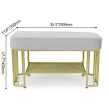 Modern Gray Storage Bench Entryway Bench Velvet Upholstered with Golden Frame & Shelves