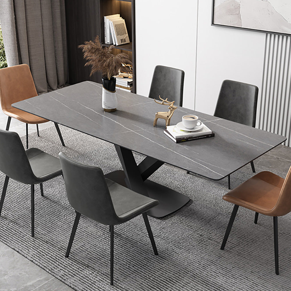 47.2" Modern Rectangle Stone Top Dining Table with Carbon Steel Base