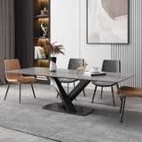 47.2" Modern Rectangle Stone Top Dining Table with Carbon Steel Base