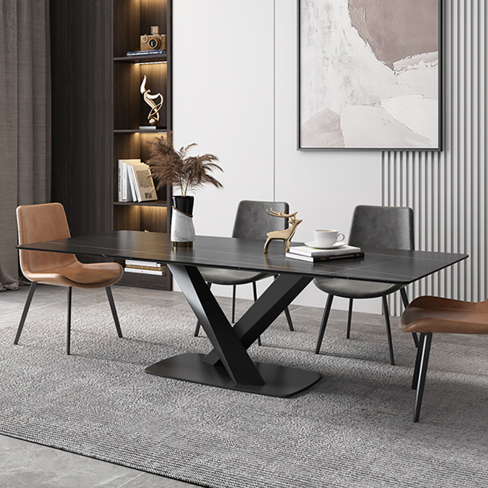 47.2" Modern Rectangle Stone Top Dining Table with Carbon Steel Base