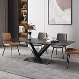 47.2" Modern Rectangle Stone Top Dining Table with Carbon Steel Base