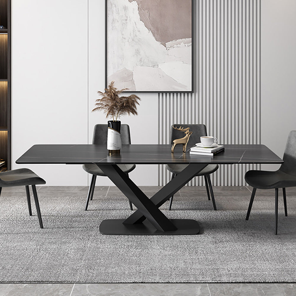 47.2" Modern Rectangle Stone Top Dining Table with Carbon Steel Base