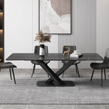47.2" Modern Rectangle Stone Top Dining Table with Carbon Steel Base