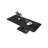 47.2" Modern Rectangle Stone Top Dining Table with Carbon Steel Base