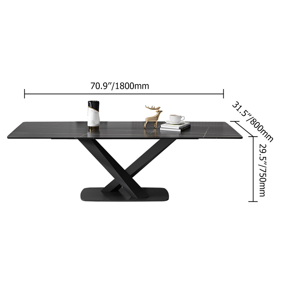 47.2" Modern Rectangle Stone Top Dining Table with Carbon Steel Base