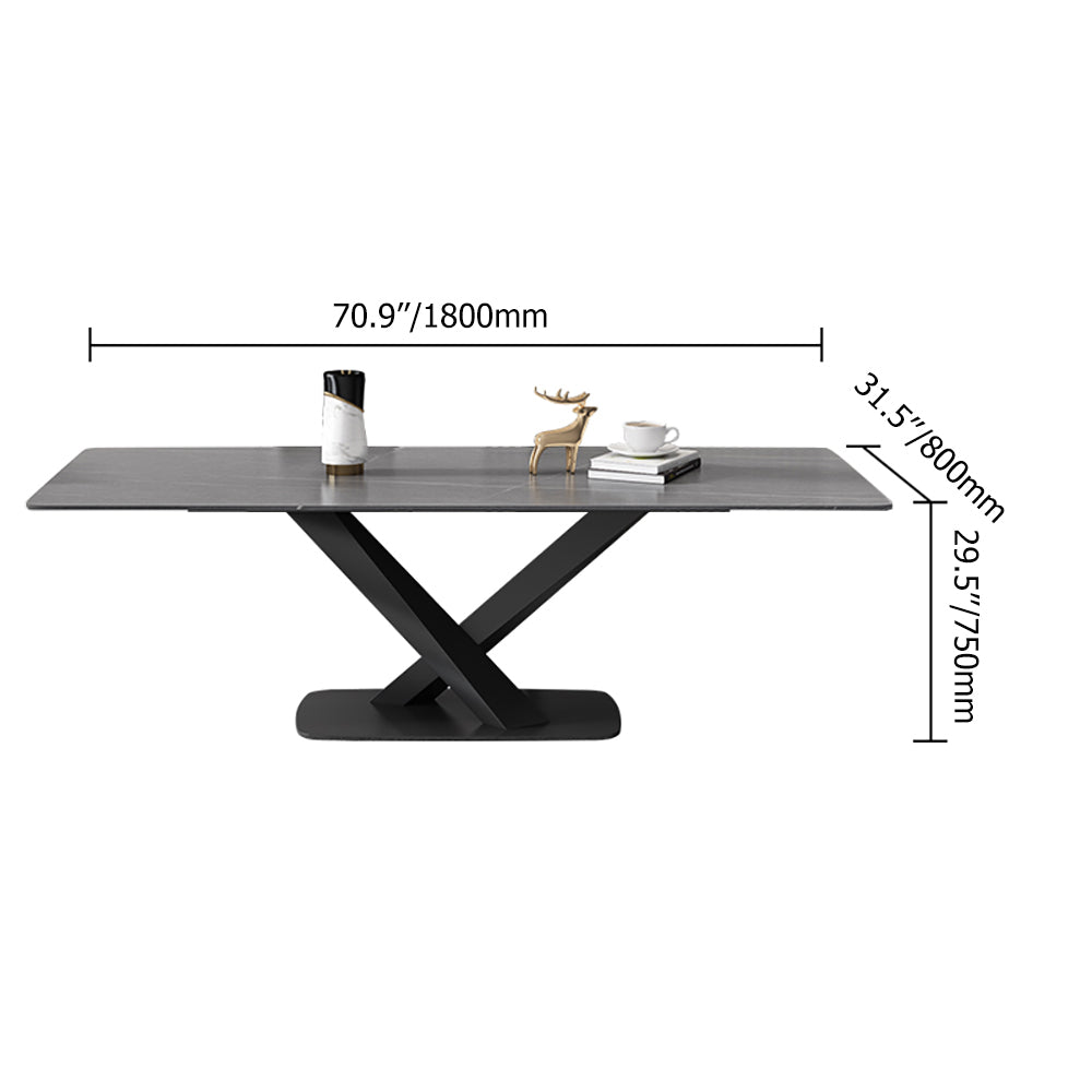 47.2" Modern Rectangle Stone Top Dining Table with Carbon Steel Base