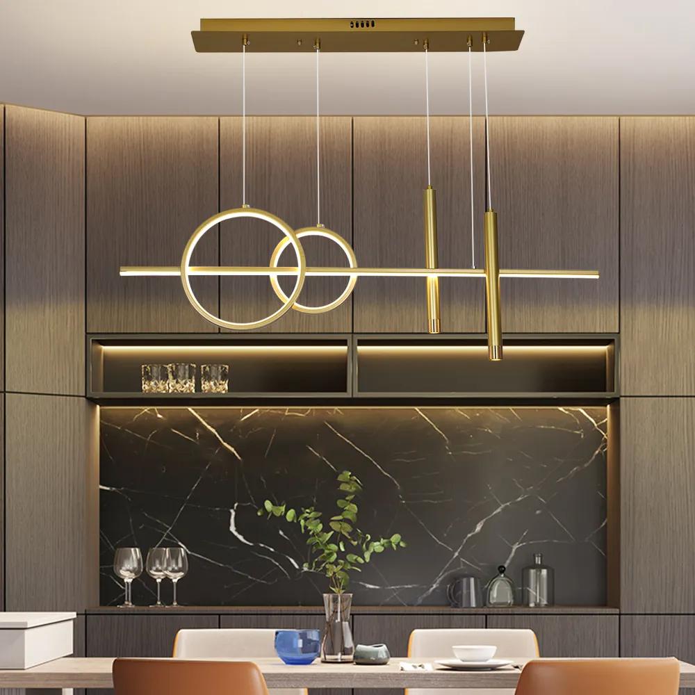 Geometric Dimmable Kitchen Island Light Metal Pendant Light in Black
