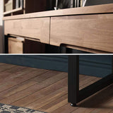 47.2" Modern Wooden Natural & Black Office Desk with Drawers & Metal Legs-Desks,Furniture,Office Furniture
