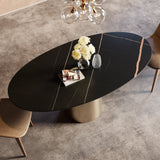 63" Modern Oval Stone Dining Table with Bronze Carbon Steel Base