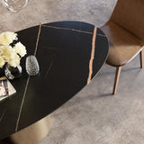 63" Modern Oval Stone Dining Table with Bronze Carbon Steel Base