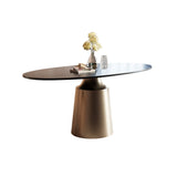 63" Modern Oval Stone Dining Table with Bronze Carbon Steel Base