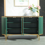 Green Sideboard Buffet Oval Faux Marble Top 59" Sideboard Cabinet 4 Doors & Shelves