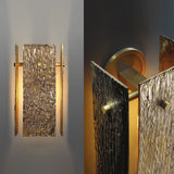 1-Light Rectangular Wall Sconce with Bark Texture in Brass