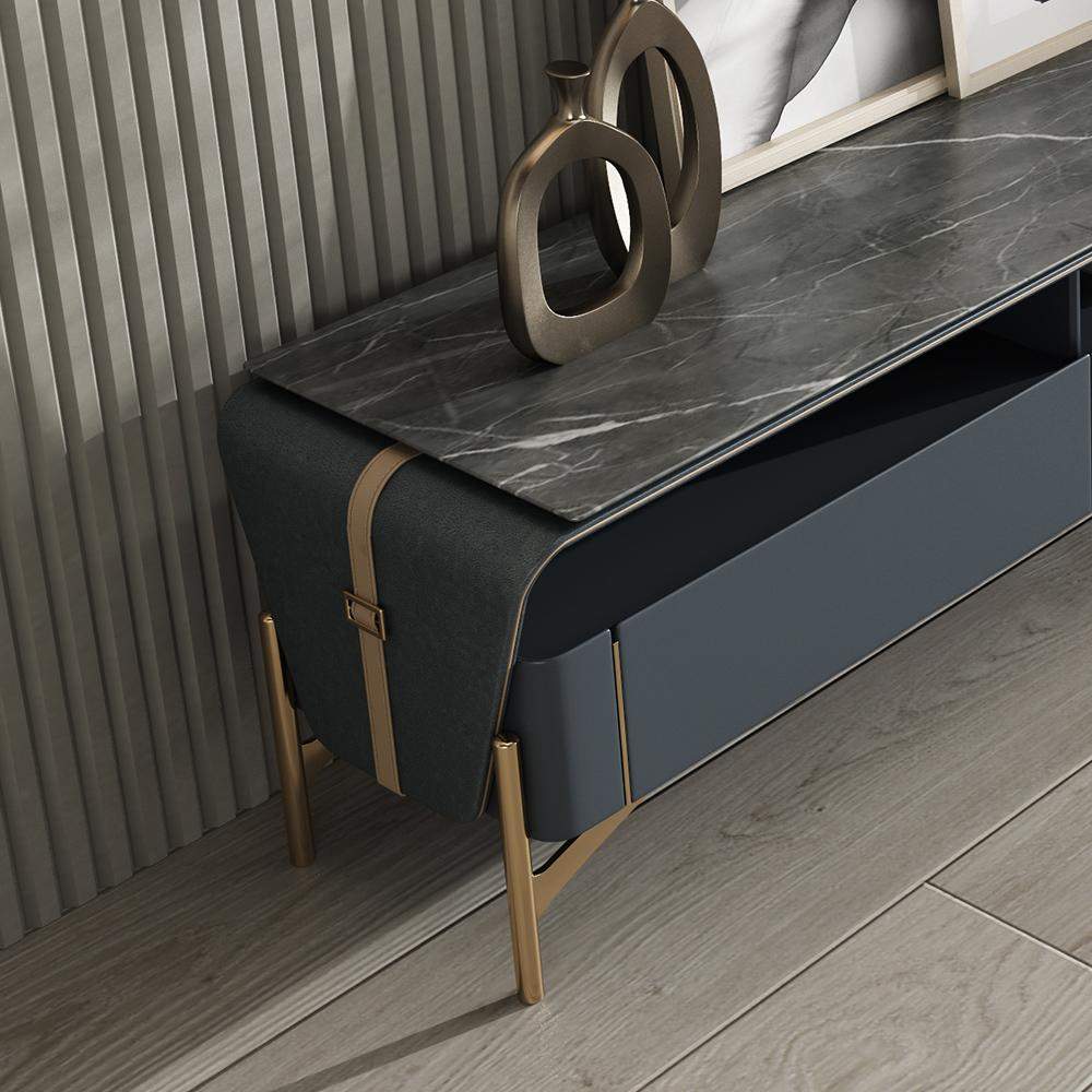 78.7" Stone Top & Leather Upholstered TV Stand Media Console with 3 Drawers-Richsoul-Furniture,Living Room Furniture,TV Stands