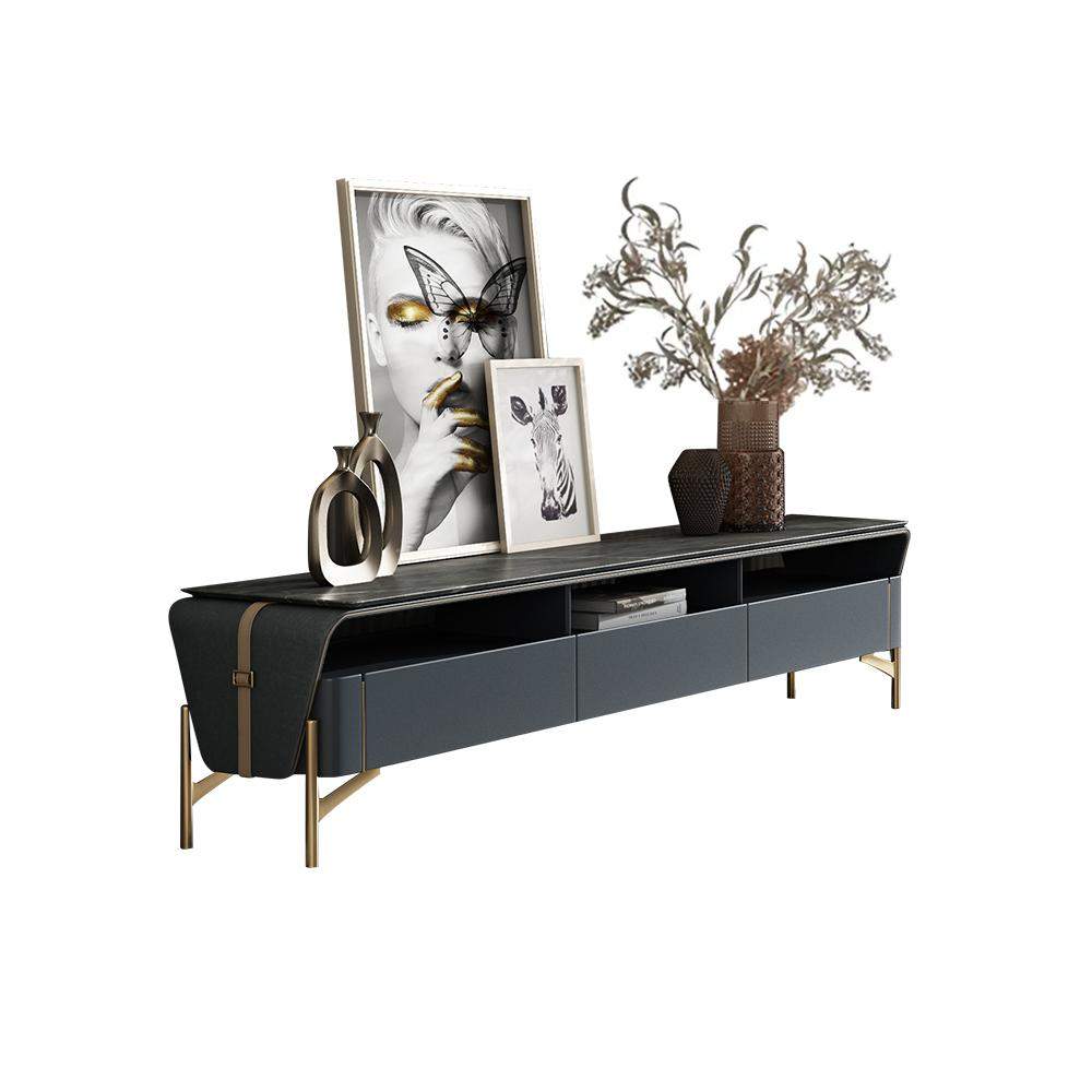 78.7" Stone Top & Leather Upholstered TV Stand Media Console with 3 Drawers-Richsoul-Furniture,Living Room Furniture,TV Stands