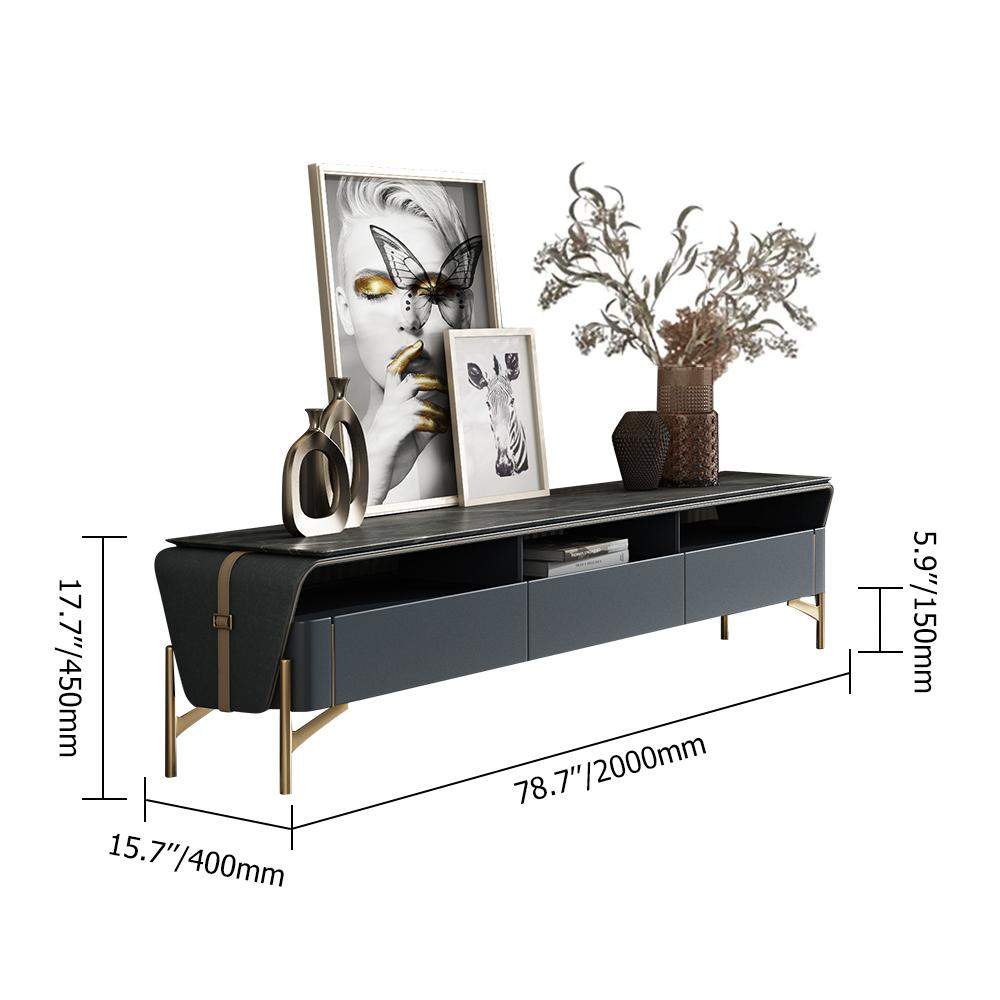 78.7" Stone Top & Leather Upholstered TV Stand Media Console with 3 Drawers-Richsoul-Furniture,Living Room Furniture,TV Stands