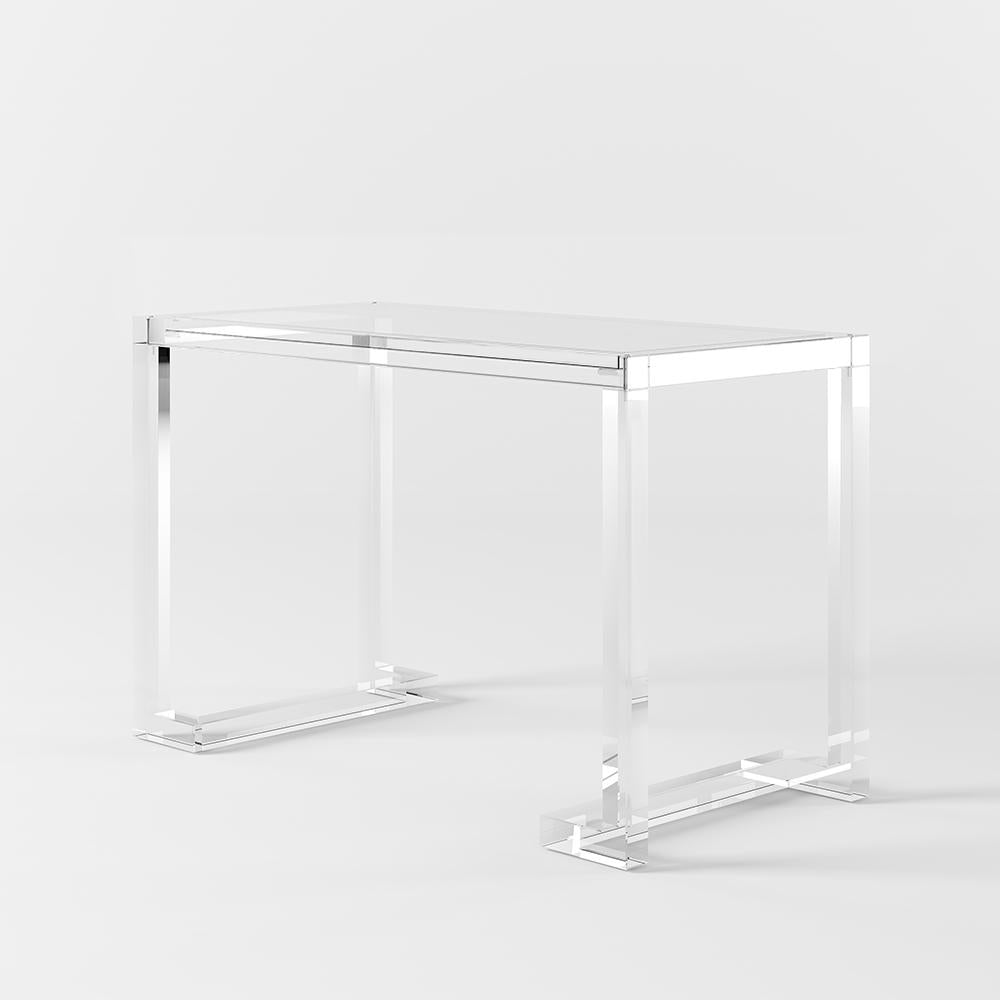 Savea 47.2" Modern Rectangular Clear Tempered Glass Office Writing Desk