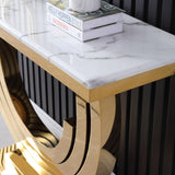 59.1" Gold & Black Marble Console Table Narrow Rectangular Entryway Table