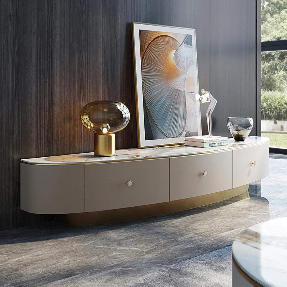 78.7" Stone Top TV Console with Drawers TV Stand in Champagne-Richsoul-Furniture,Living Room Furniture,TV Stands