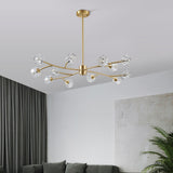 Modern Brass 12-Light Branching Crystal Chandelier for Living Room and Dining Room