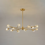 Modern Brass 12-Light Branching Crystal Chandelier for Living Room and Dining Room