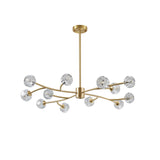 Modern Brass 12-Light Branching Crystal Chandelier for Living Room and Dining Room