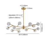 Modern Brass 12-Light Branching Crystal Chandelier for Living Room and Dining Room