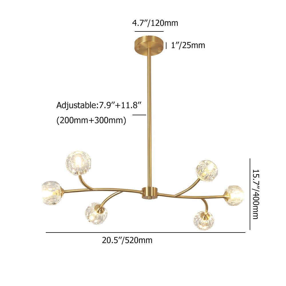 Modern Brass 12-Light Branching Crystal Chandelier for Living Room and Dining Room