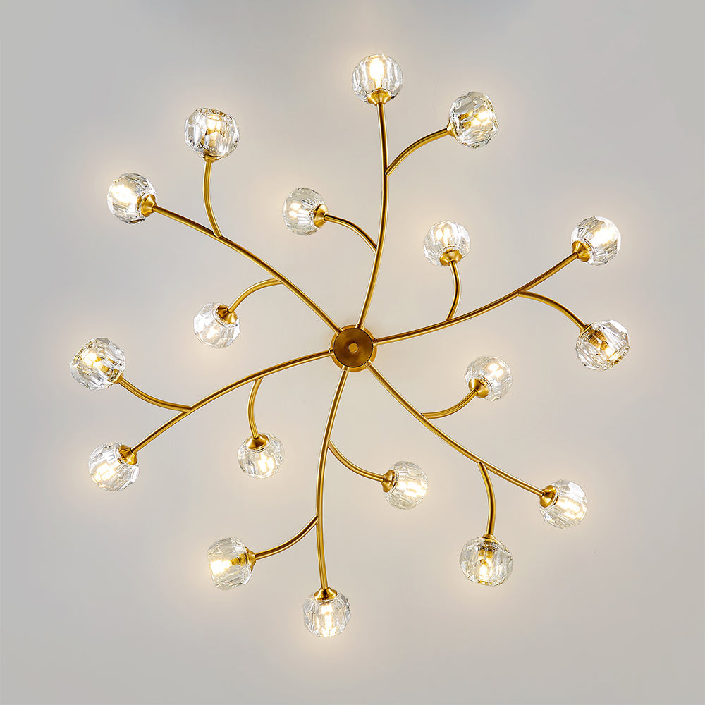 Modern Brass 12-Light Branching Crystal Chandelier for Living Room and Dining Room