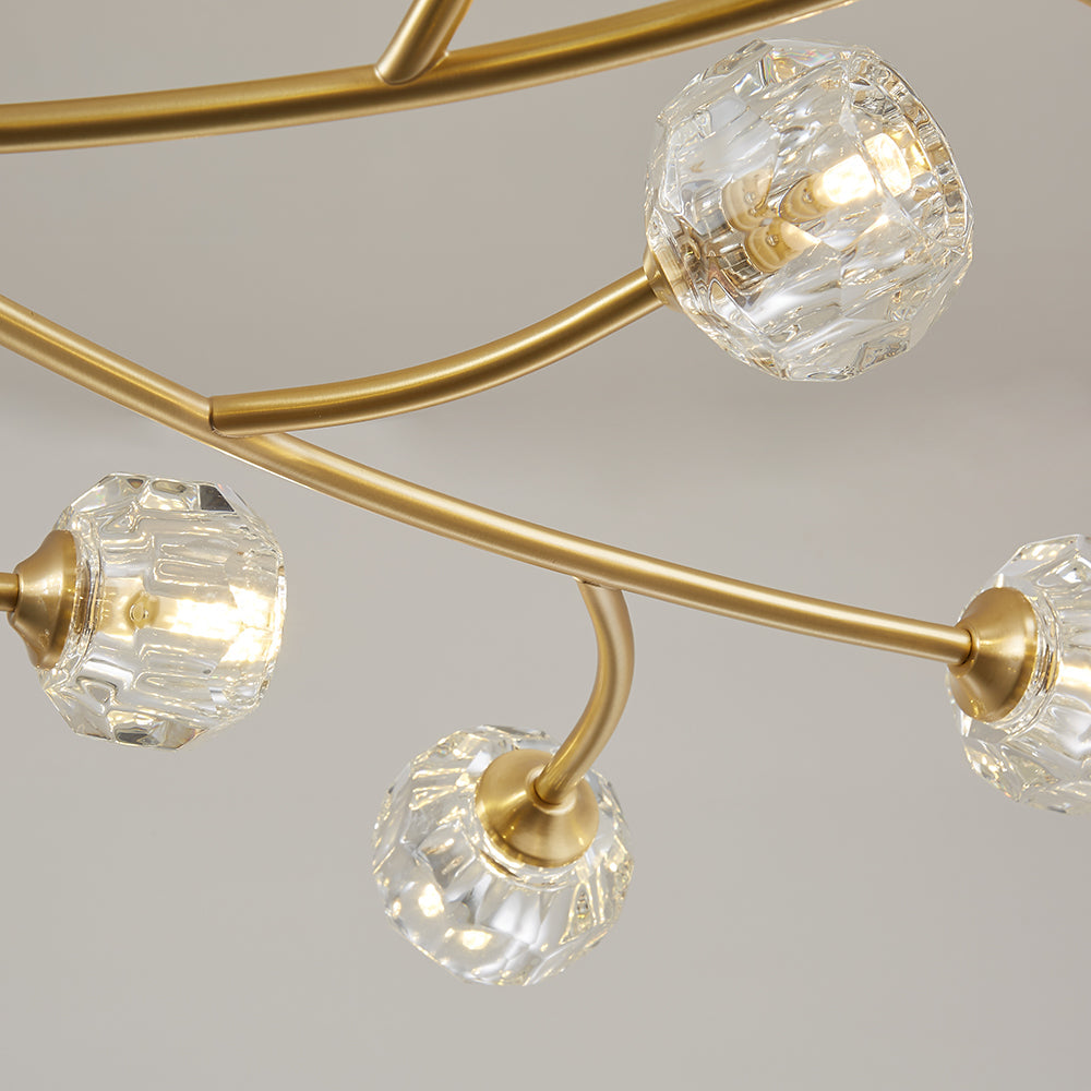 Modern Brass 12-Light Branching Crystal Chandelier for Living Room and Dining Room