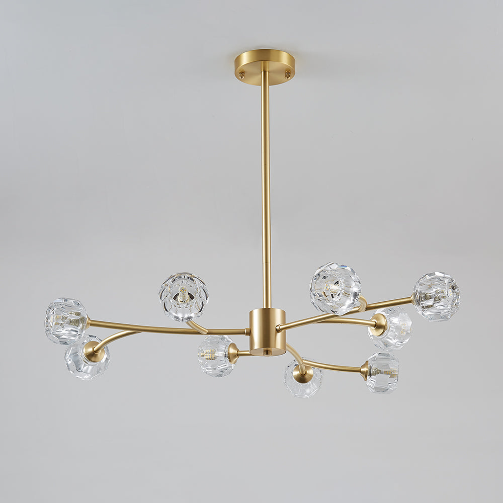 Modern Brass 12-Light Branching Crystal Chandelier for Living Room and Dining Room