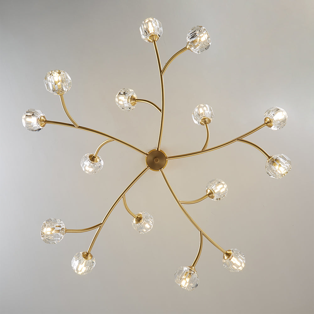 Modern Brass 12-Light Branching Crystal Chandelier for Living Room and Dining Room