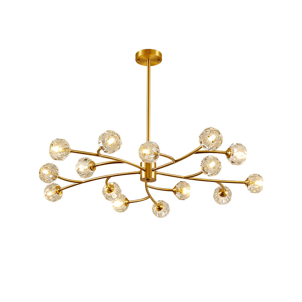 Modern Brass 12-Light Branching Crystal Chandelier for Living Room and Dining Room