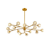 Modern Brass 12-Light Branching Crystal Chandelier for Living Room and Dining Room