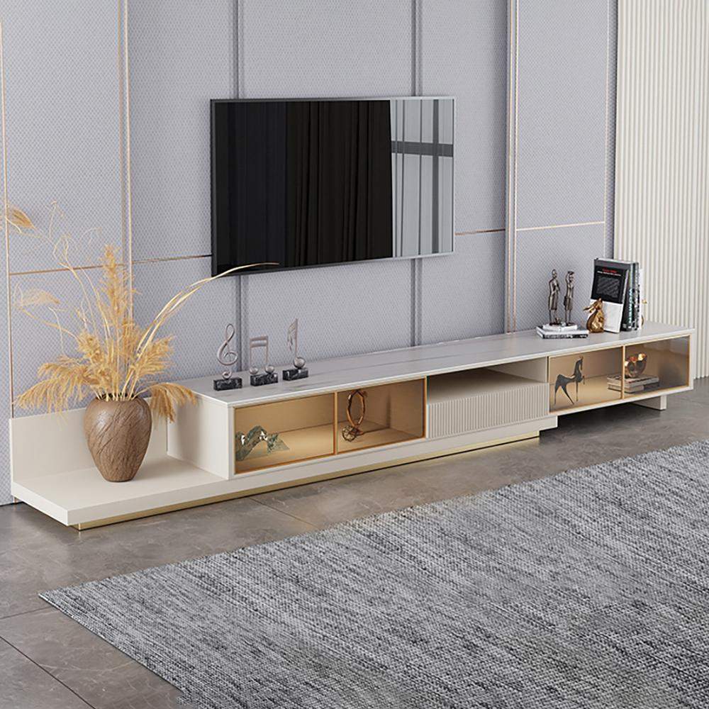 Light Khaki Modern Extendable TV Stand with Light Management Hole Included-Richsoul-Furniture,Living Room Furniture,TV Stands