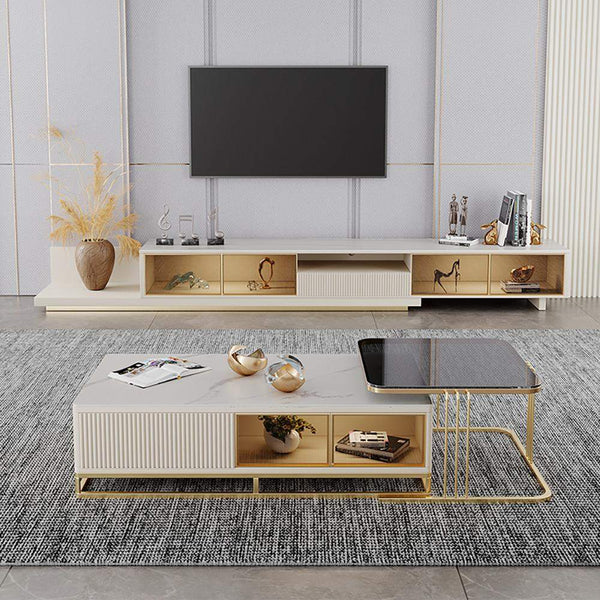 Modern TV Stand Retracted & Extendable 3-Drawer Media Console-Wehomz