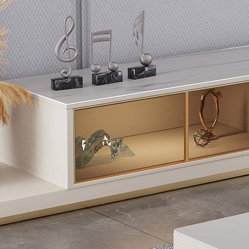 Light Khaki Modern Extendable TV Stand with Light Management Hole Included-Richsoul-Furniture,Living Room Furniture,TV Stands