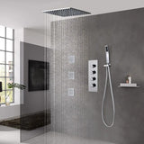 Modern 16" Chrome Thermostatic Rain Shower System with Handheld Shower & 3 Body Sprays