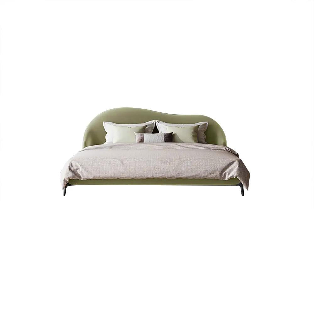 Light Pink Queen Bed Velvet Upholstered Platform Bed with Metal Legs