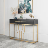 Narrow Console Table with Drawers Wood Top in White