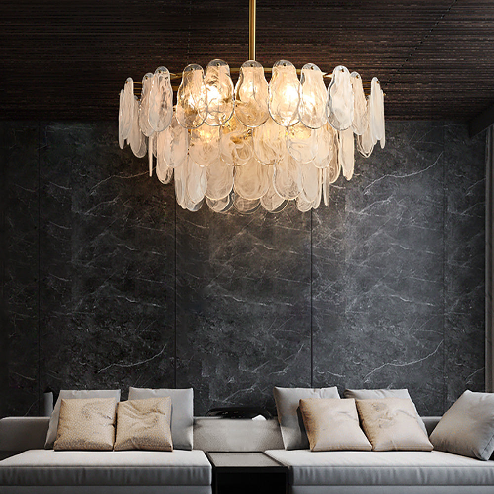 Postmodern 6-Light Tiered Cloud Glass Chandelier Adjustable Hanging Rod