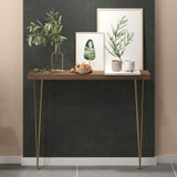 39" Modern Walnut Narrow Rectangular Console Table with Wooden Top Metal Legs
